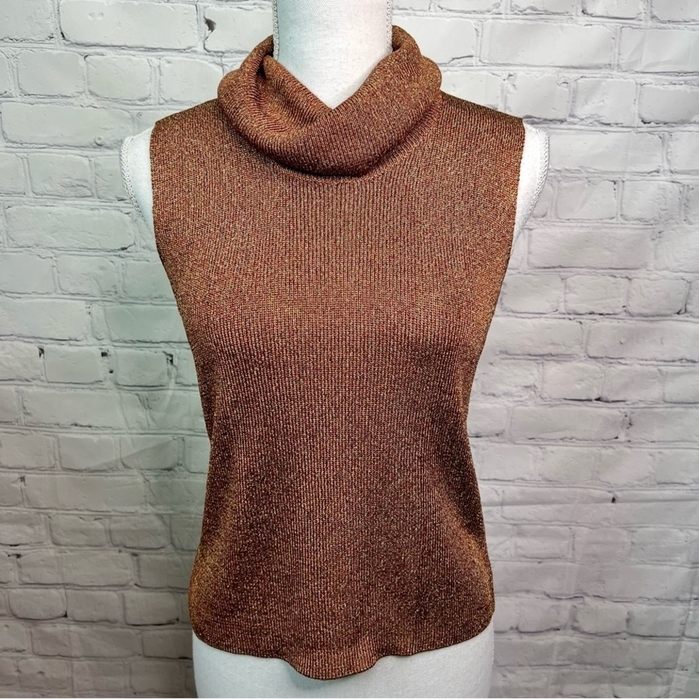 AUSTIN REED Cowl Neck Sleeveless Gold Sparkle Sweater Medium Petite